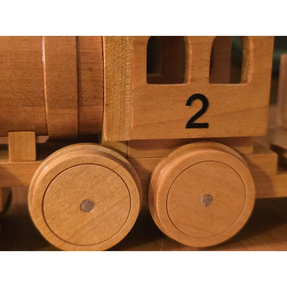 Vintage Handcrafted Wooden Train Steam Locomotive No. 2 & Tender Car - Artist...